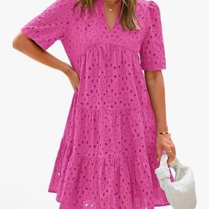 Boho Pink Eyelet Midi Dress